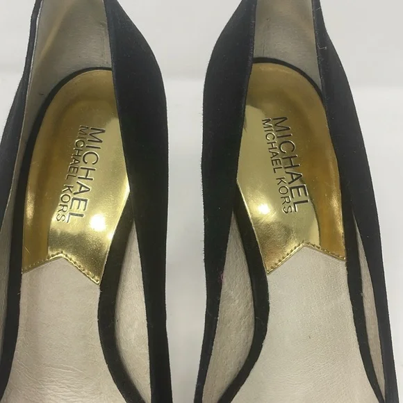Michael Kors Black Suede Pumps with Gold Accents Size 7.5 Excellent Condition - Picture 3 of 16